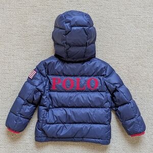 Polo Ralph Lauren Down Puffer Jacket 2T Hooded Navy Blue Pony Embroidered Logo